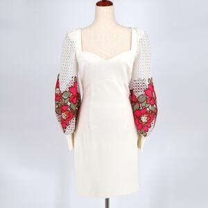 Elliatt Women Ivory Embroidered Balloon Sleeve Juke Cocktail Mini Dress Size S